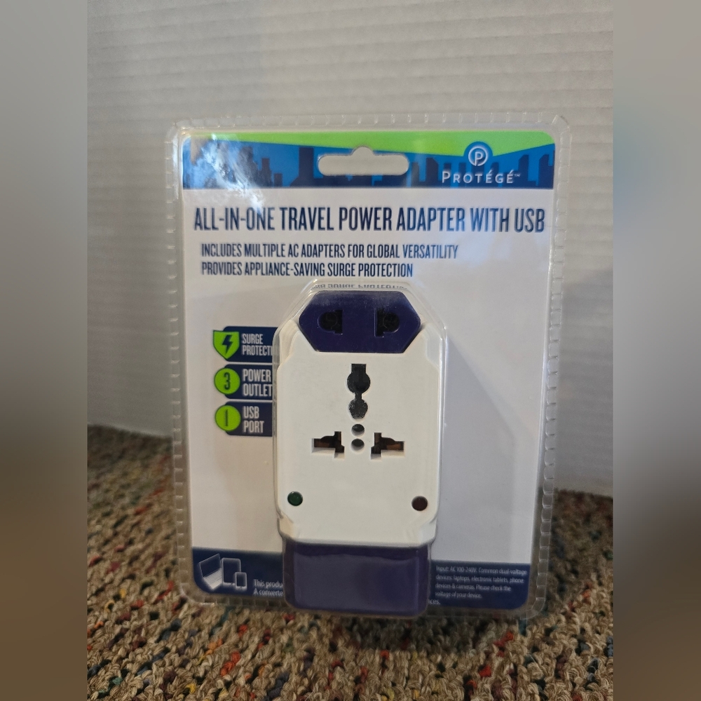 All-in-one Travel Power Adapter w/ USB Protégé NEW AC Adapters Surge Protection